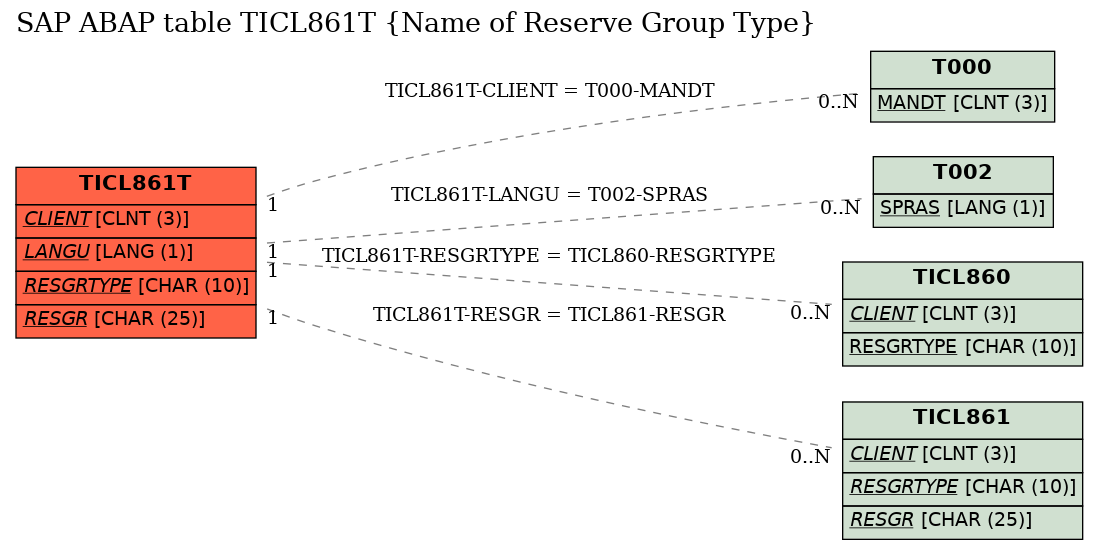 E-R Diagram for table TICL861T (Name of Reserve Group Type)