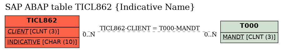 E-R Diagram for table TICL862 (Indicative Name)