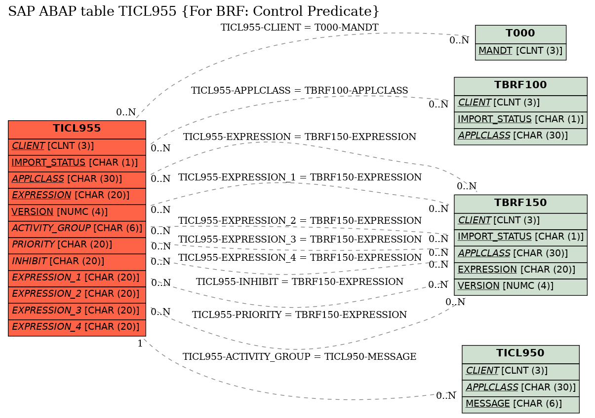 E-R Diagram for table TICL955 (For BRF: Control Predicate)