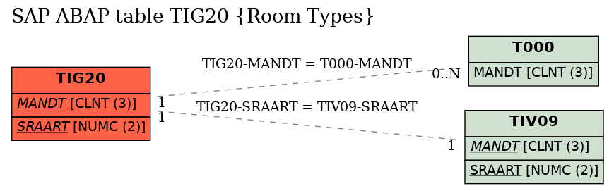 E-R Diagram for table TIG20 (Room Types)