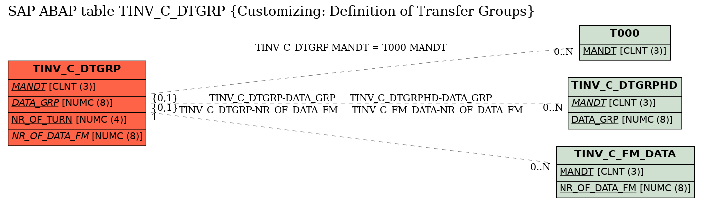 E-R Diagram for table TINV_C_DTGRP (Customizing: Definition of Transfer Groups)