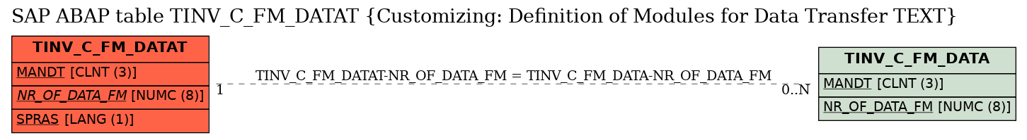 E-R Diagram for table TINV_C_FM_DATAT (Customizing: Definition of Modules for Data Transfer TEXT)