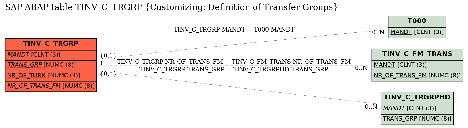 E-R Diagram for table TINV_C_TRGRP (Customizing: Definition of Transfer Groups)