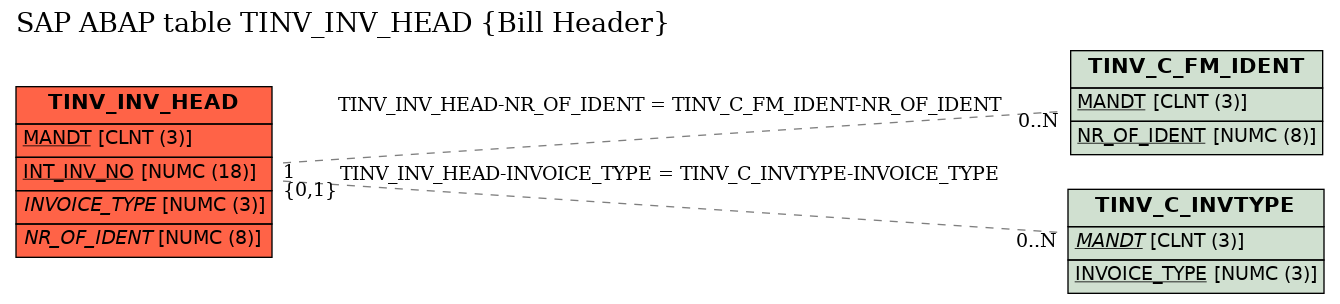 E-R Diagram for table TINV_INV_HEAD (Bill Header)