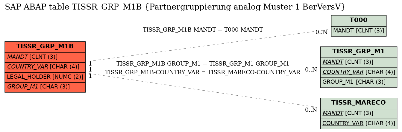 E-R Diagram for table TISSR_GRP_M1B (Partnergruppierung analog Muster 1 BerVersV)