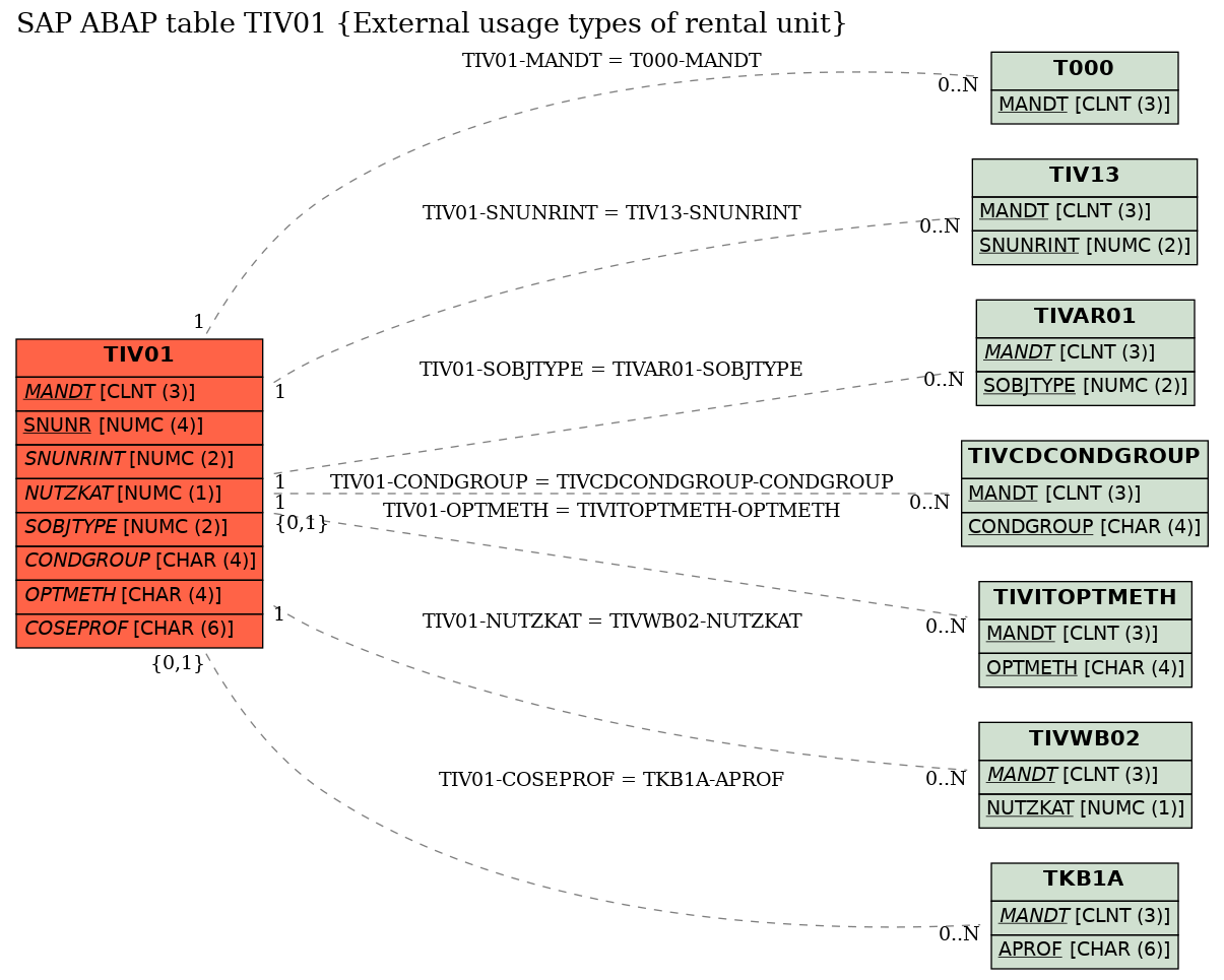 E-R Diagram for table TIV01 (External usage types of rental unit)