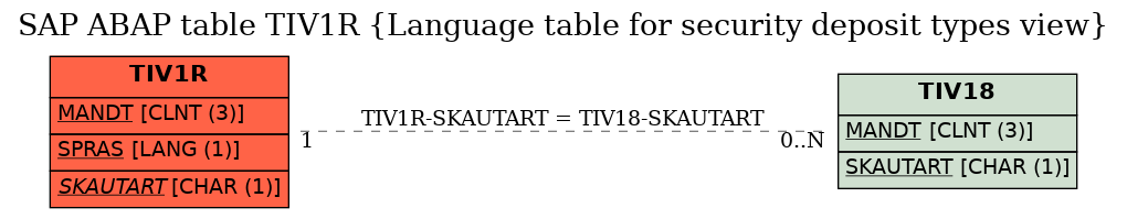 E-R Diagram for table TIV1R (Language table for security deposit types view)