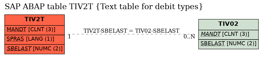 E-R Diagram for table TIV2T (Text table for debit types)