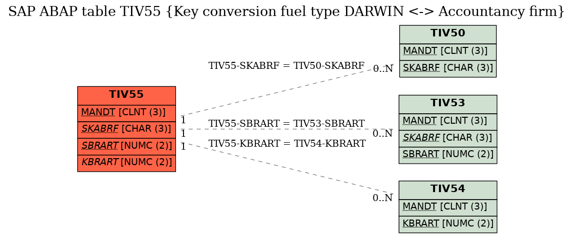 E-R Diagram for table TIV55 (Key conversion fuel type DARWIN <-> Accountancy firm)