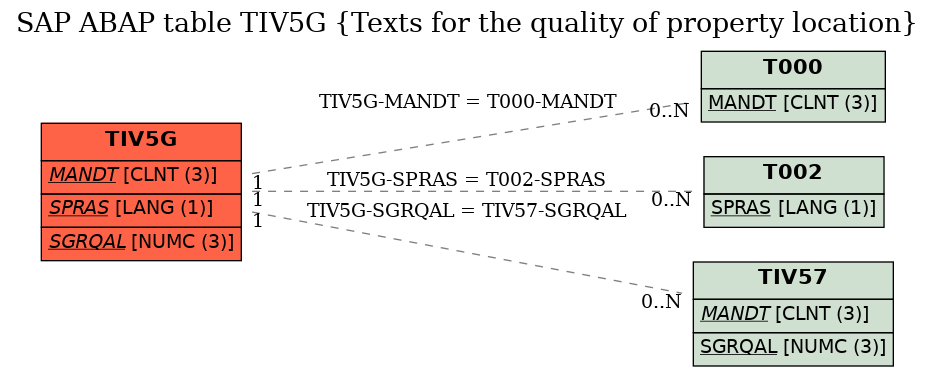 E-R Diagram for table TIV5G (Texts for the quality of property location)