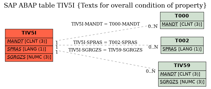 E-R Diagram for table TIV5I (Texts for overall condition of property)