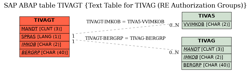 E-R Diagram for table TIVAGT (Text Table for TIVAG (RE Authorization Groups))