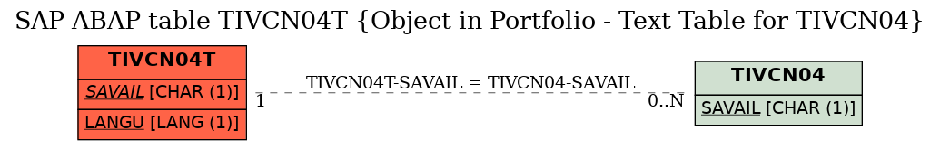 E-R Diagram for table TIVCN04T (Object in Portfolio - Text Table for TIVCN04)