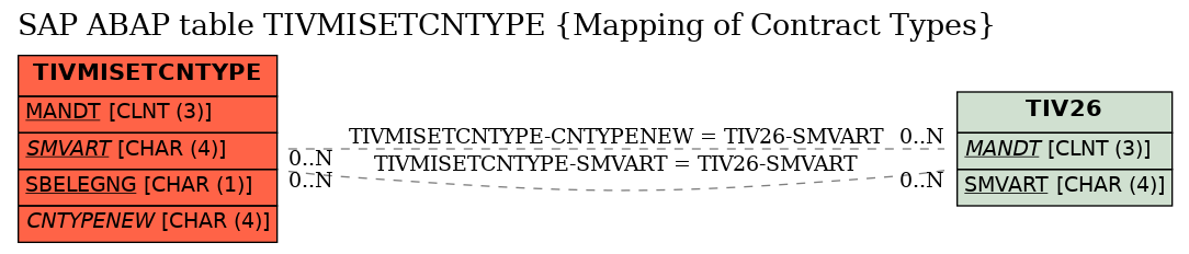 E-R Diagram for table TIVMISETCNTYPE (Mapping of Contract Types)