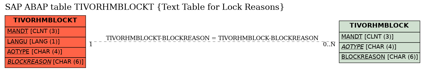 E-R Diagram for table TIVORHMBLOCKT (Text Table for Lock Reasons)