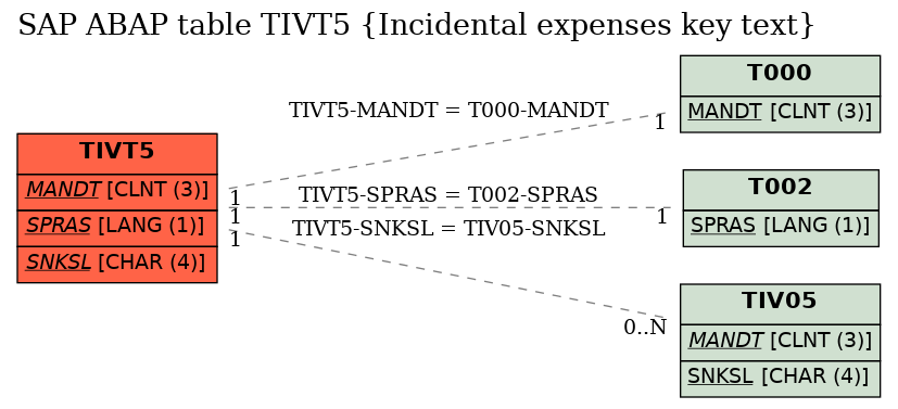 E-R Diagram for table TIVT5 (Incidental expenses key text)