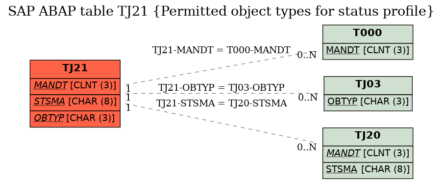 E-R Diagram for table TJ21 (Permitted object types for status profile)