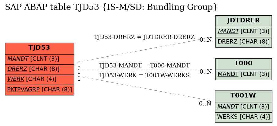 E-R Diagram for table TJD53 (IS-M/SD: Bundling Group)