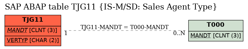 E-R Diagram for table TJG11 (IS-M/SD: Sales Agent Type)