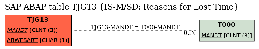 E-R Diagram for table TJG13 (IS-M/SD: Reasons for Lost Time)