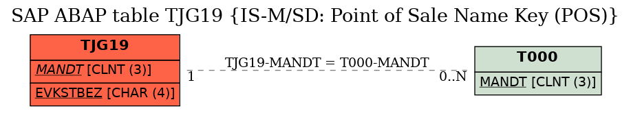 E-R Diagram for table TJG19 (IS-M/SD: Point of Sale Name Key (POS))