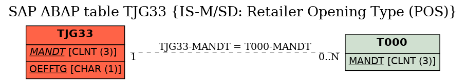 E-R Diagram for table TJG33 (IS-M/SD: Retailer Opening Type (POS))