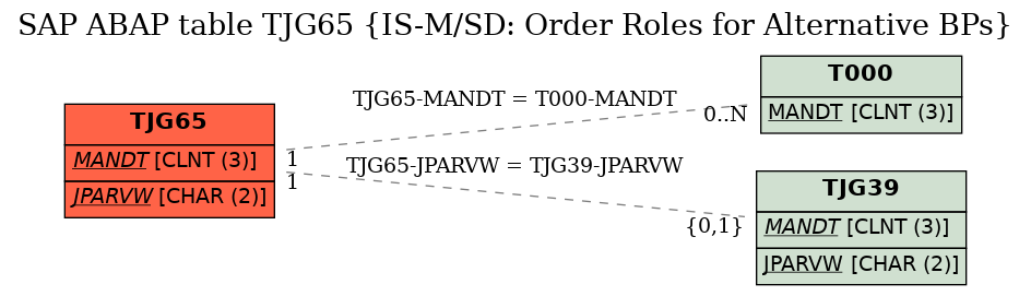 E-R Diagram for table TJG65 (IS-M/SD: Order Roles for Alternative BPs)