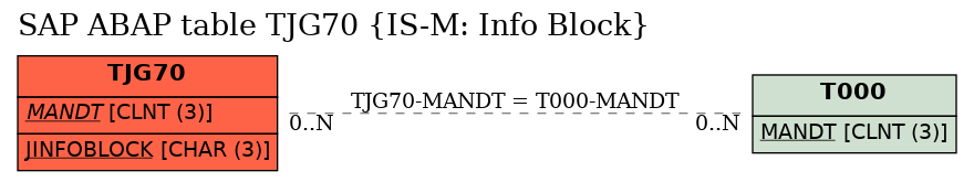 E-R Diagram for table TJG70 (IS-M: Info Block)