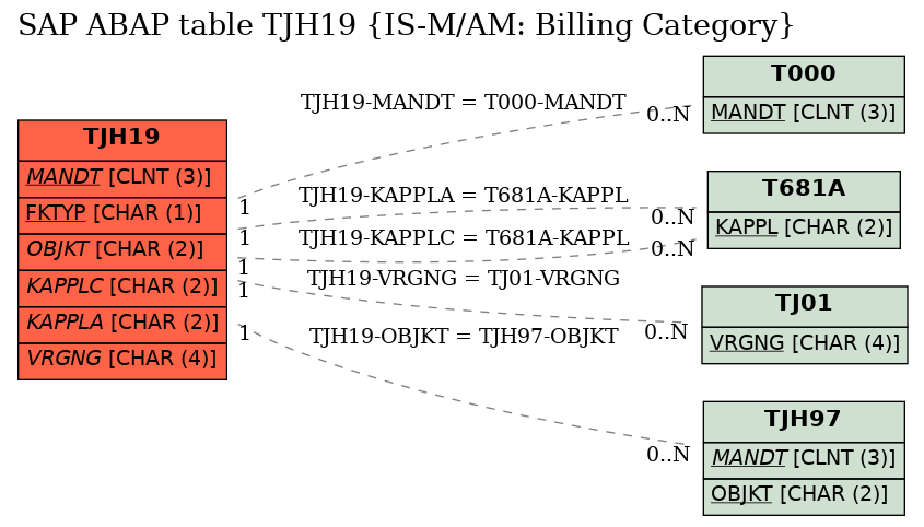 E-R Diagram for table TJH19 (IS-M/AM: Billing Category)