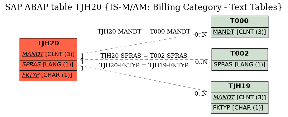 E-R Diagram for table TJH20 (IS-M/AM: Billing Category - Text Tables)