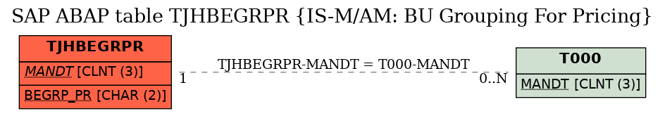 E-R Diagram for table TJHBEGRPR (IS-M/AM: BU Grouping For Pricing)