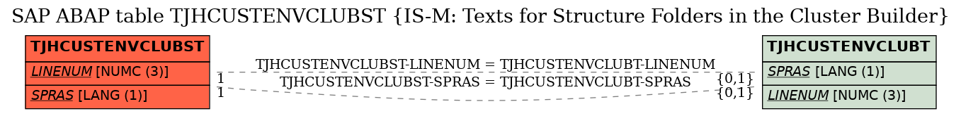 E-R Diagram for table TJHCUSTENVCLUBST (IS-M: Texts for Structure Folders in the Cluster Builder)