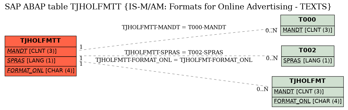 E-R Diagram for table TJHOLFMTT (IS-M/AM: Formats for Online Advertising - TEXTS)