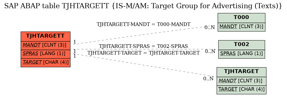 E-R Diagram for table TJHTARGETT (IS-M/AM: Target Group for Advertising (Texts))