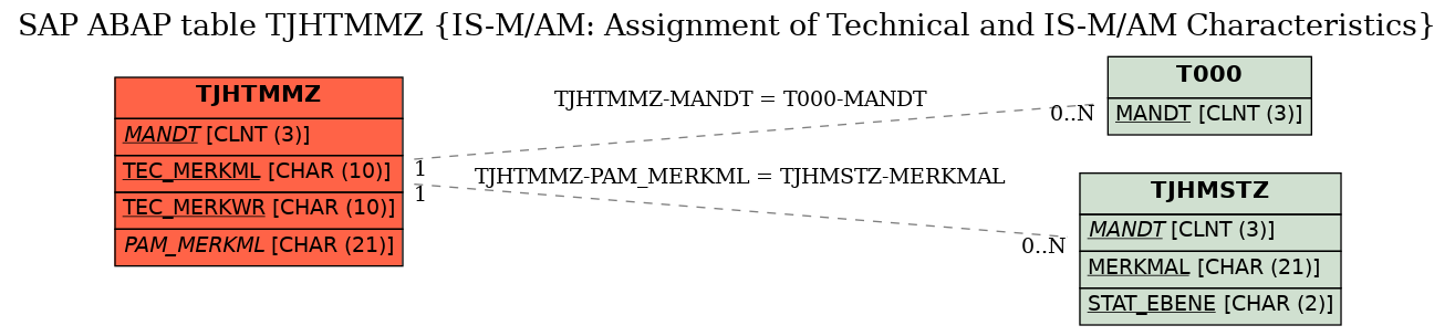 E-R Diagram for table TJHTMMZ (IS-M/AM: Assignment of Technical and IS-M/AM Characteristics)