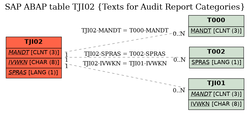 E-R Diagram for table TJI02 (Texts for Audit Report Categories)