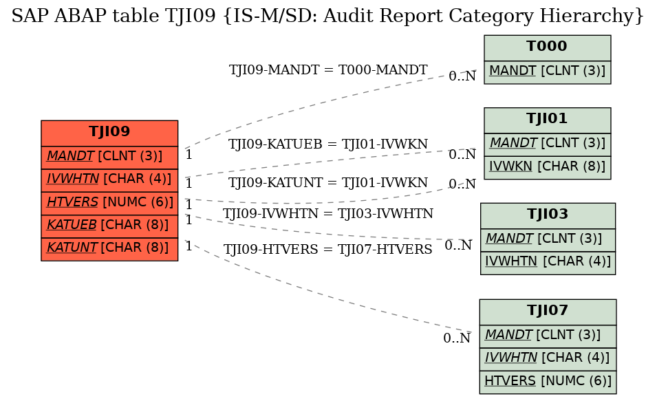 E-R Diagram for table TJI09 (IS-M/SD: Audit Report Category Hierarchy)