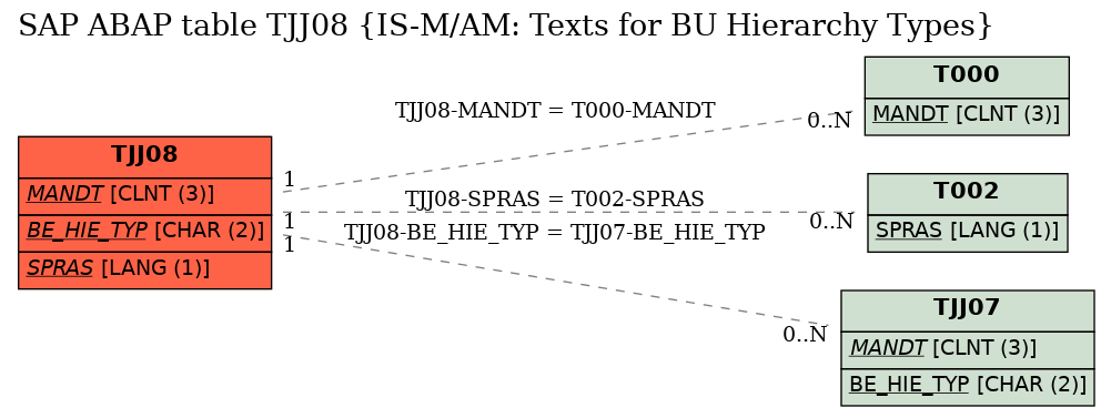 E-R Diagram for table TJJ08 (IS-M/AM: Texts for BU Hierarchy Types)