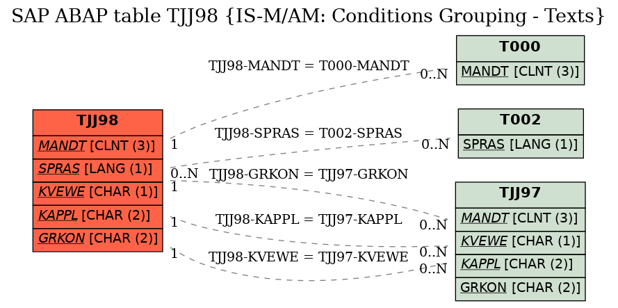 E-R Diagram for table TJJ98 (IS-M/AM: Conditions Grouping - Texts)