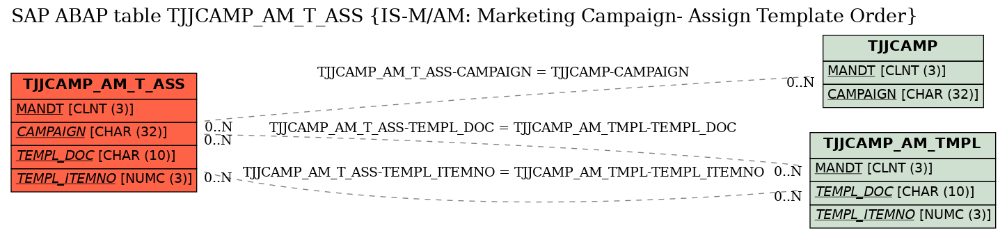 E-R Diagram for table TJJCAMP_AM_T_ASS (IS-M/AM: Marketing Campaign- Assign Template Order)