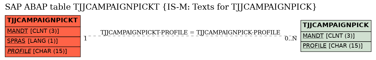 E-R Diagram for table TJJCAMPAIGNPICKT (IS-M: Texts for TJJCAMPAIGNPICK)