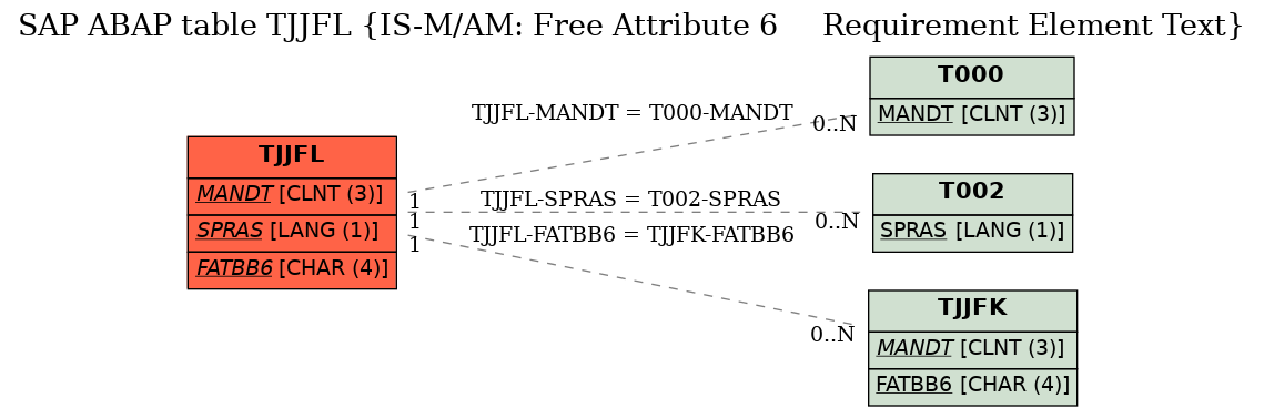 E-R Diagram for table TJJFL (IS-M/AM: Free Attribute 6     Requirement Element Text)