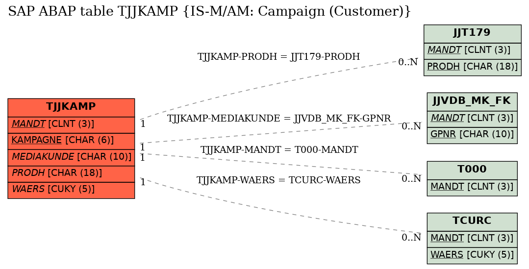 E-R Diagram for table TJJKAMP (IS-M/AM: Campaign (Customer))