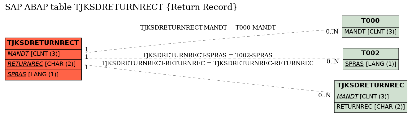 E-R Diagram for table TJKSDRETURNRECT (Return Record)