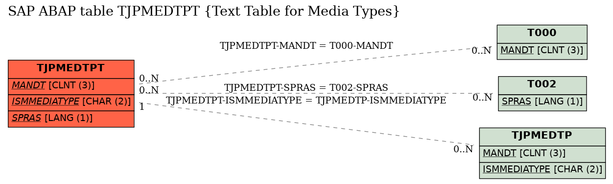 E-R Diagram for table TJPMEDTPT (Text Table for Media Types)