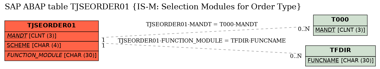 E-R Diagram for table TJSEORDER01 (IS-M: Selection Modules for Order Type)