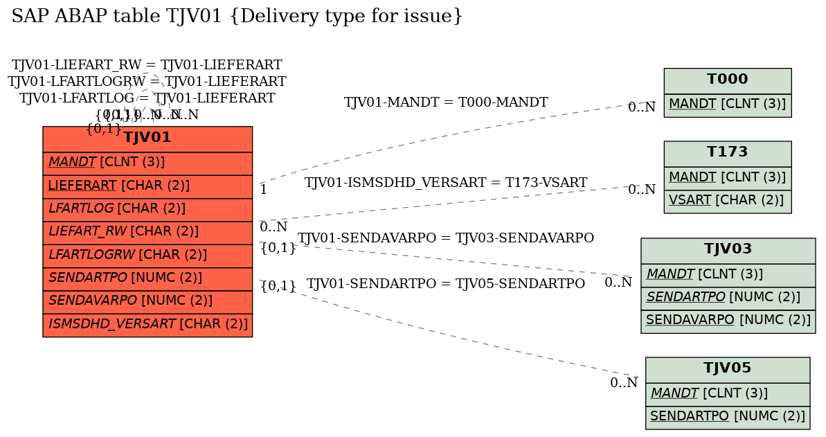 E-R Diagram for table TJV01 (Delivery type for issue)