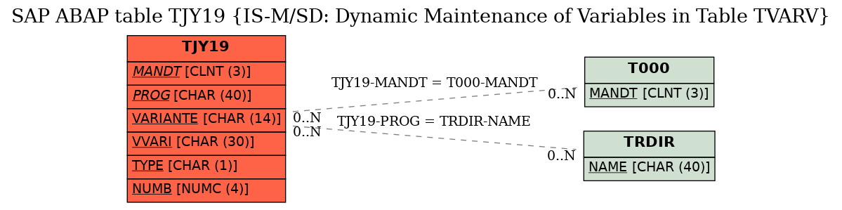 E-R Diagram for table TJY19 (IS-M/SD: Dynamic Maintenance of Variables in Table TVARV)