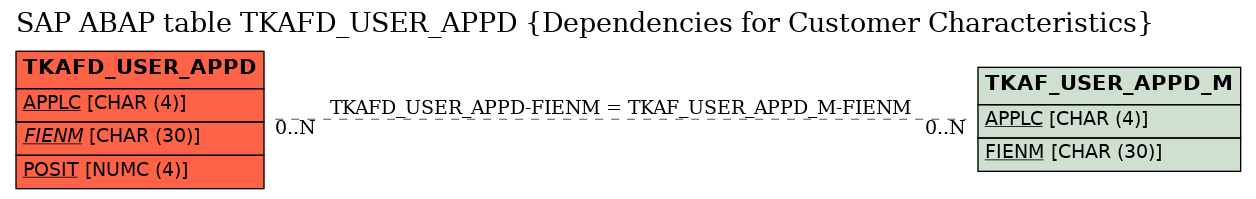 E-R Diagram for table TKAFD_USER_APPD (Dependencies for Customer Characteristics)
