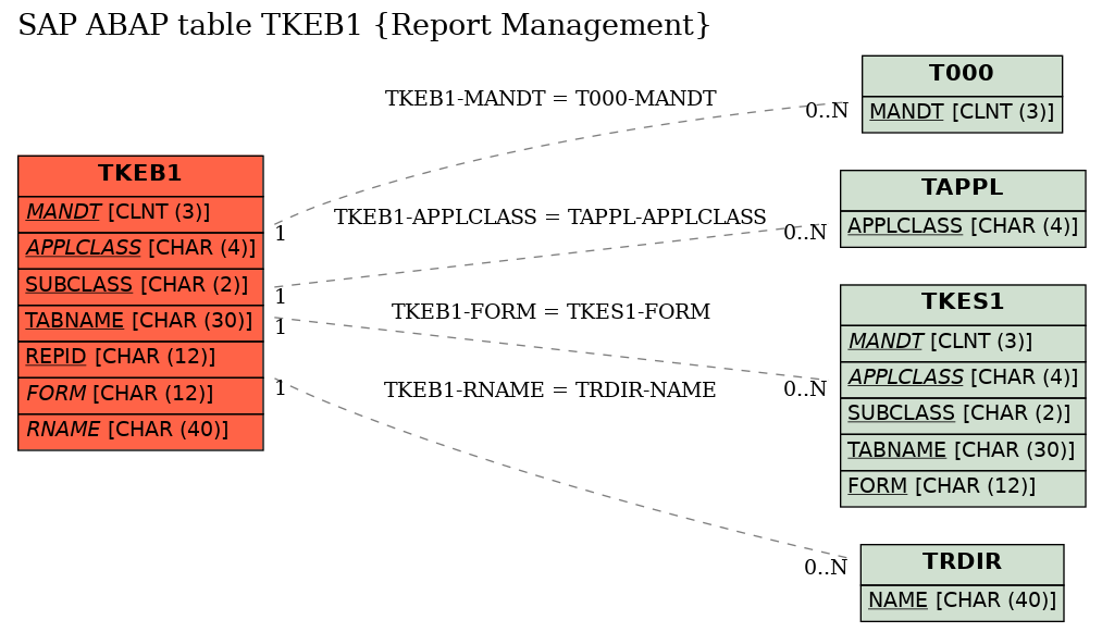 E-R Diagram for table TKEB1 (Report Management)